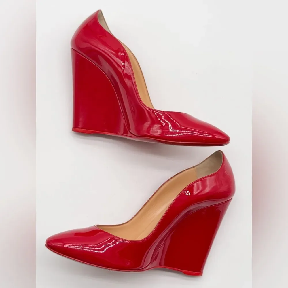Christian Louboutin Tanja 100 Wedge Heel Pump Patent Leather Red EU 38 US 8